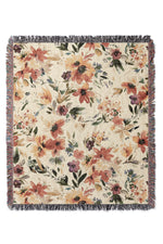Painterly Tropical Flowers By Ninola Design Jacquard Woven Blanket (Beige)