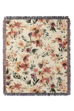 Painterly Tropical Flowers By Ninola Design Jacquard Woven Blanket (Beige) | Harper & Blake