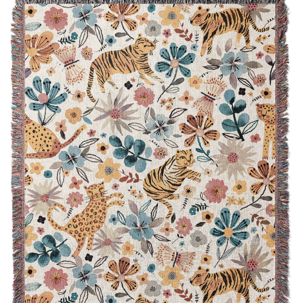 
                  
                    Spring Tigers and Flowers By Ninola Design Jacquard Woven Blanket (White) | Harper & Blake
                  
                