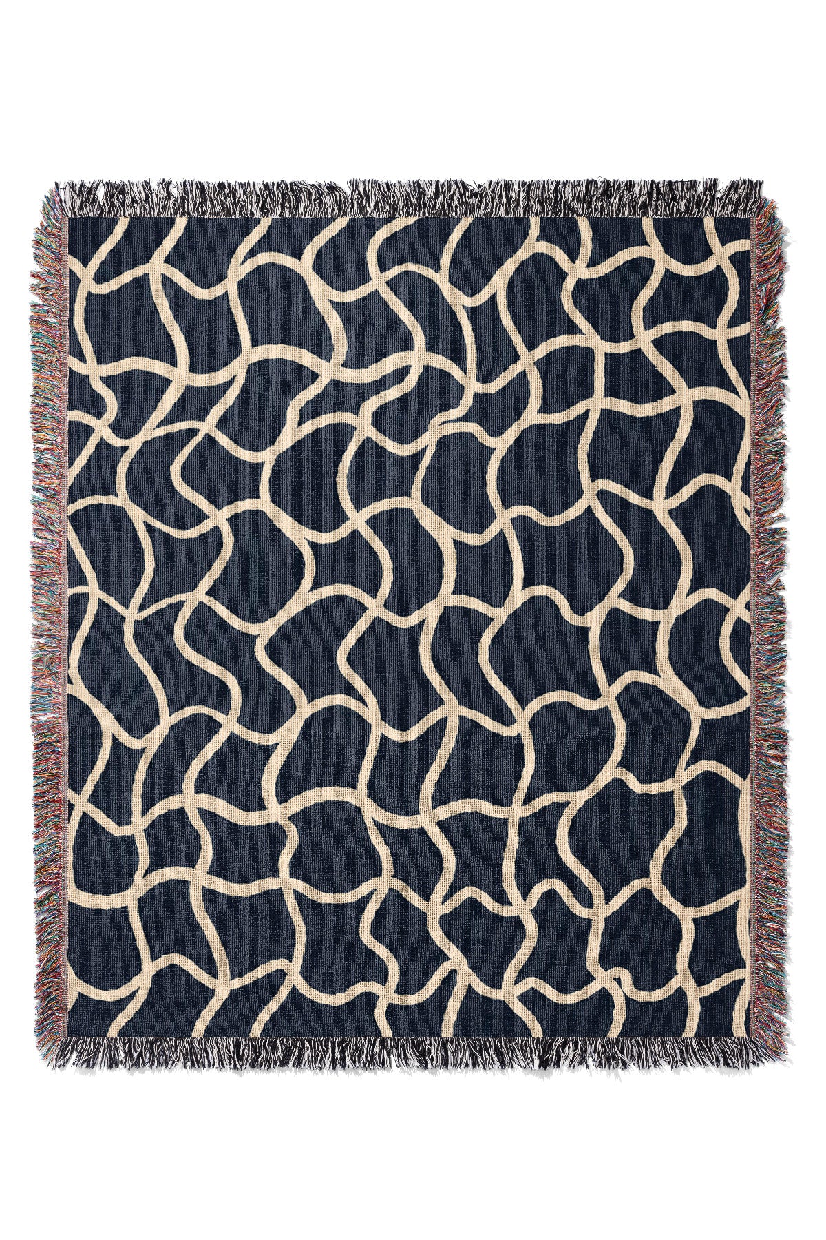 Swirl Check Jacquard Woven Blanket (Navy) | Harper & Blake