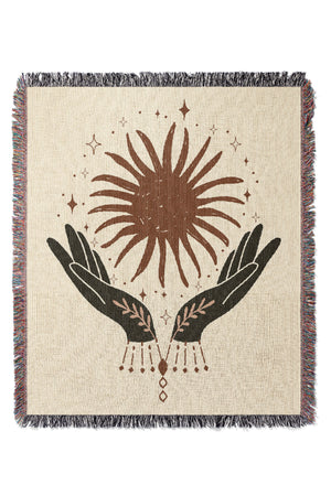 Talismans by Garabateo Jacquard Woven Blanket (Beige) | Harper & Blake