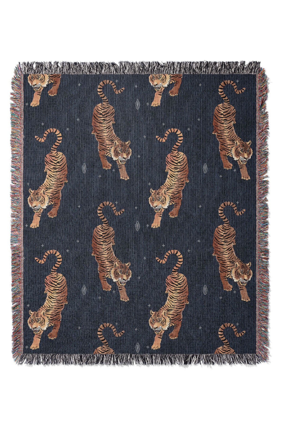 Tigers Steel by Misentangledvision Jacquard Woven Blanket (Blue) | Harper & Blake