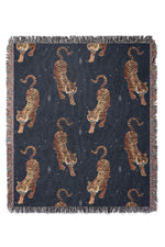 Tigers Steel by Misentangledvision Jacquard Woven Blanket (Blue)