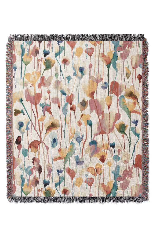 Wild Flowers Watercolour By Ninola Design Jacquard Woven Blanket (Rainbow)
