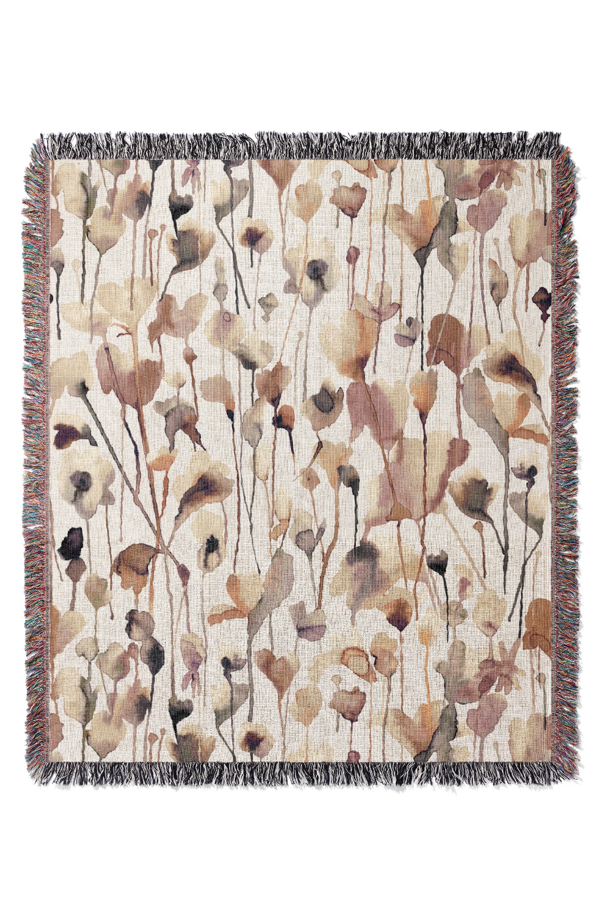 Wild Flowers Watercolour By Ninola Design Jacquard Woven Blanket (Neutral) | Harper & Blake