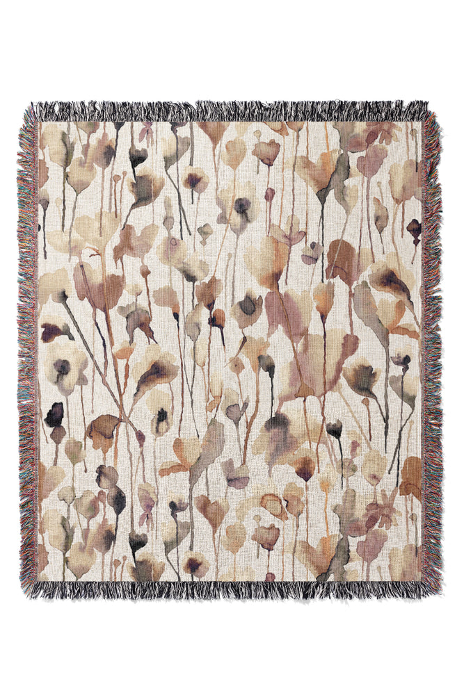 Wild Flowers Watercolour By Ninola Design Jacquard Woven Blanket (Neutral) | Harper & Blake