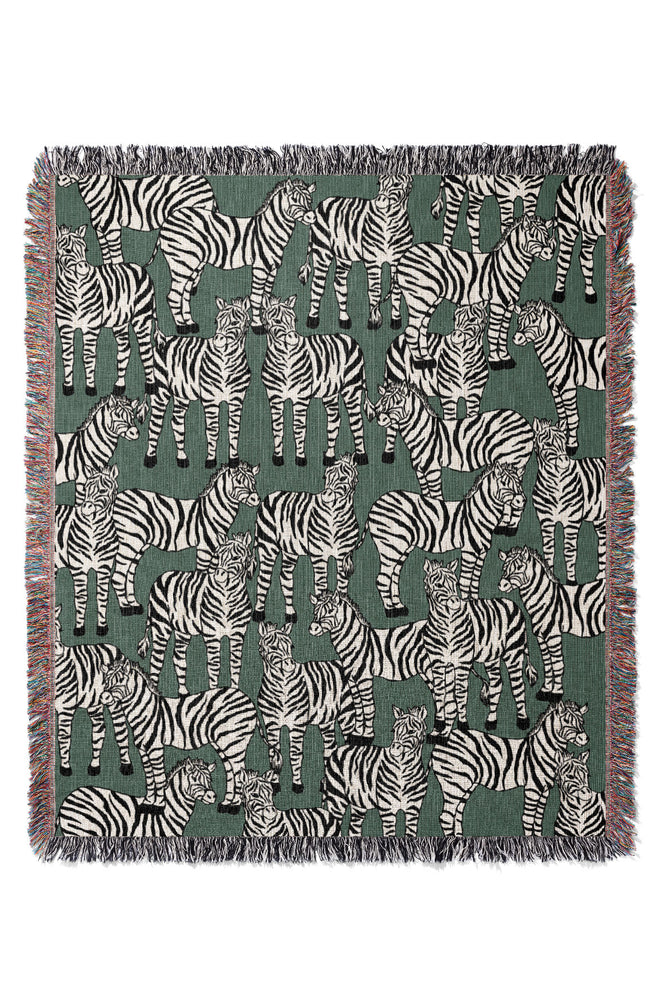Zebra Pattern Jacquard Woven Blanket (Green)