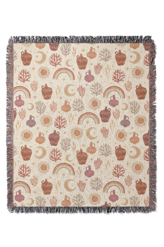 Vessels and Succulents By Rebecca Elfast Jacquard Woven Blanket (Beige)