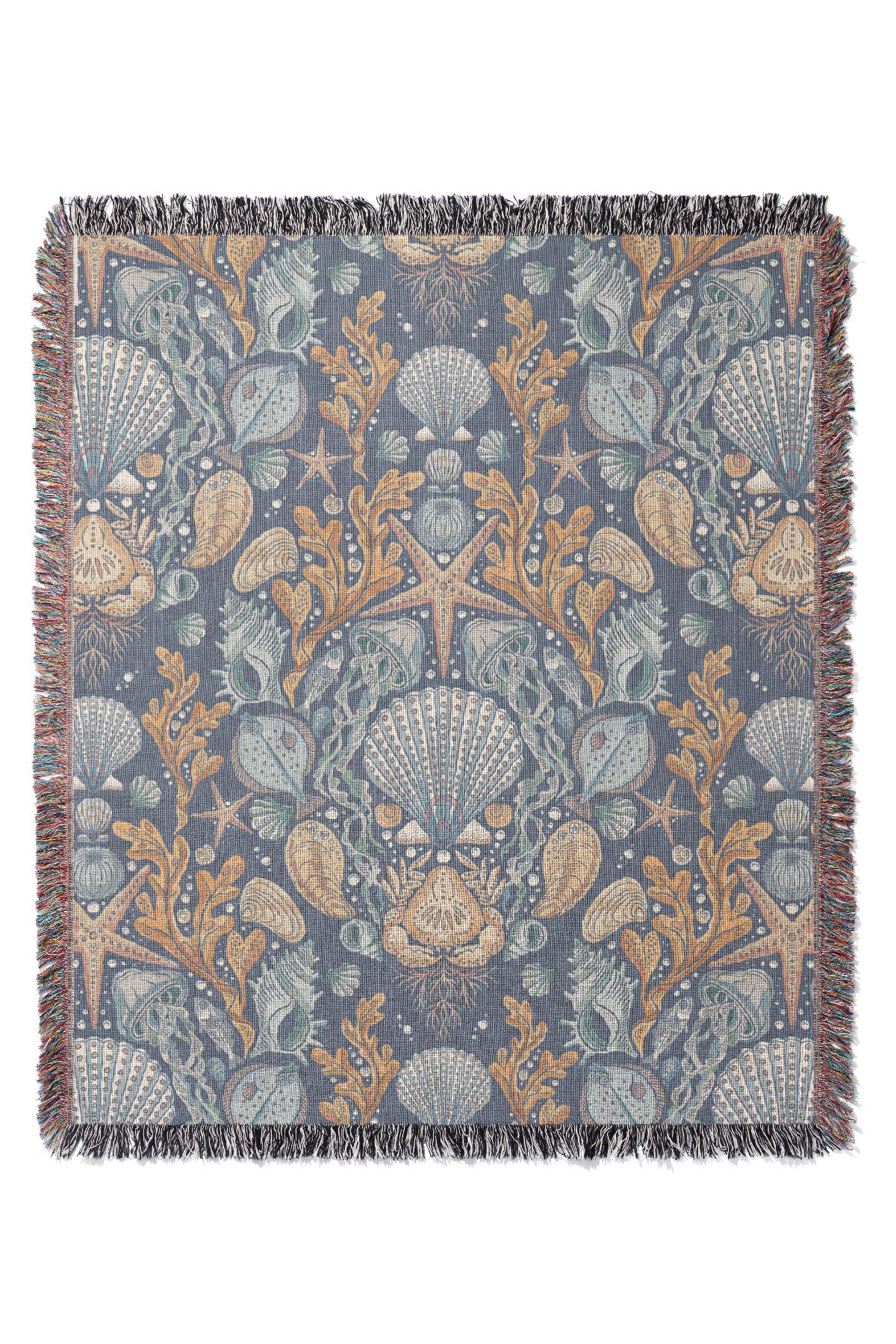 Deep Sea Damask By Rebecca Elfast Jacquard Woven Blanket (Blue) | Harper & Blake