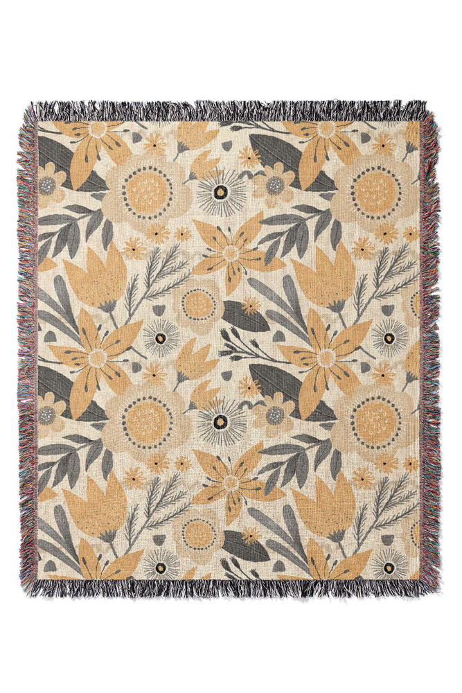 Floral Fun By Fineapple Pair Jacquard Woven Blanket (Yellow & Grey) | Harper & Blake