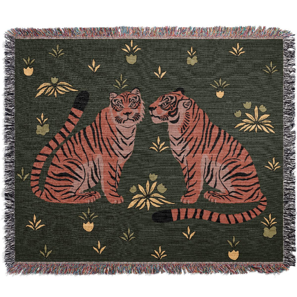 
                  
                    Two Floral Tigers Jacquard Woven Blanket (Dark Green) | Harper & Blake
                  
                