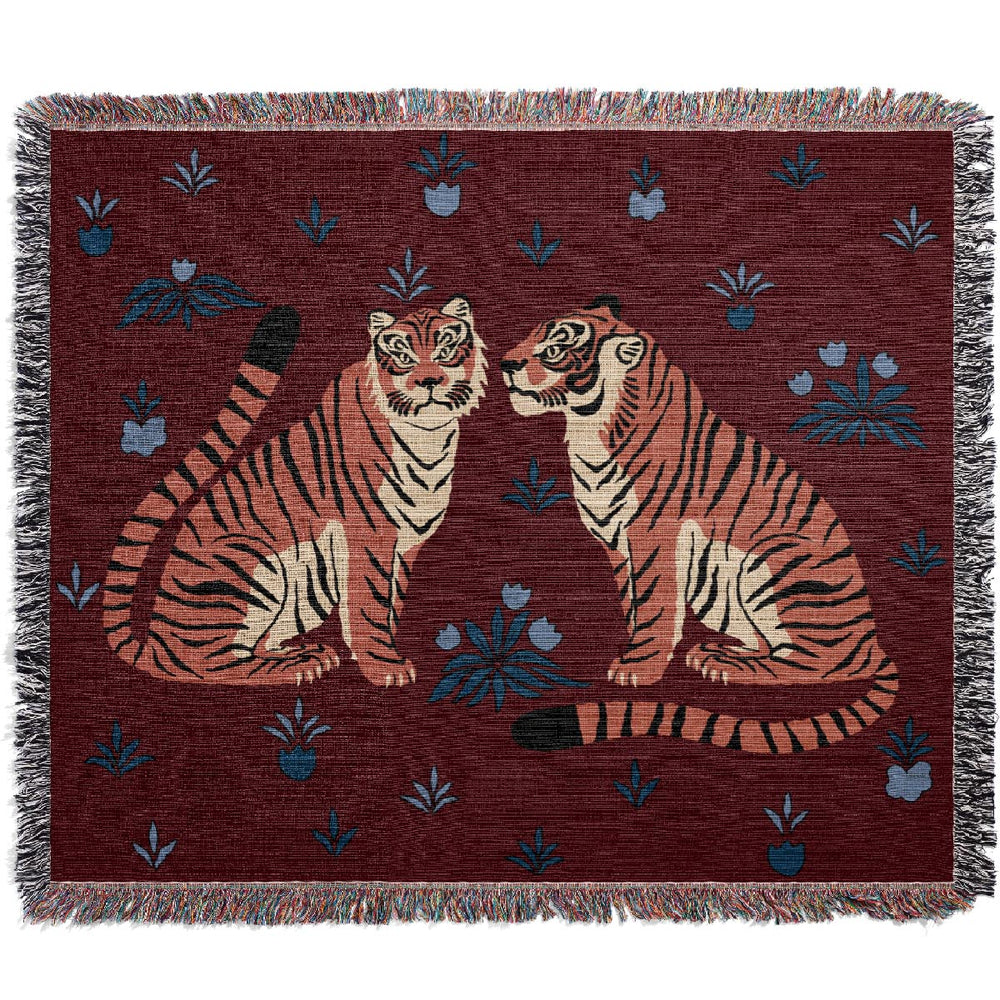 
                  
                    Two Floral Tigers Jacquard Woven Blanket (Deep Red) | Harper & Blake
                  
                