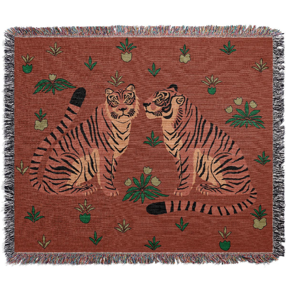 
                  
                    Two Floral Tigers Jacquard Woven Blanket (Red) | Harper & Blake
                  
                