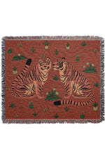 Two Floral Tigers Jacquard Woven Blanket (Red)