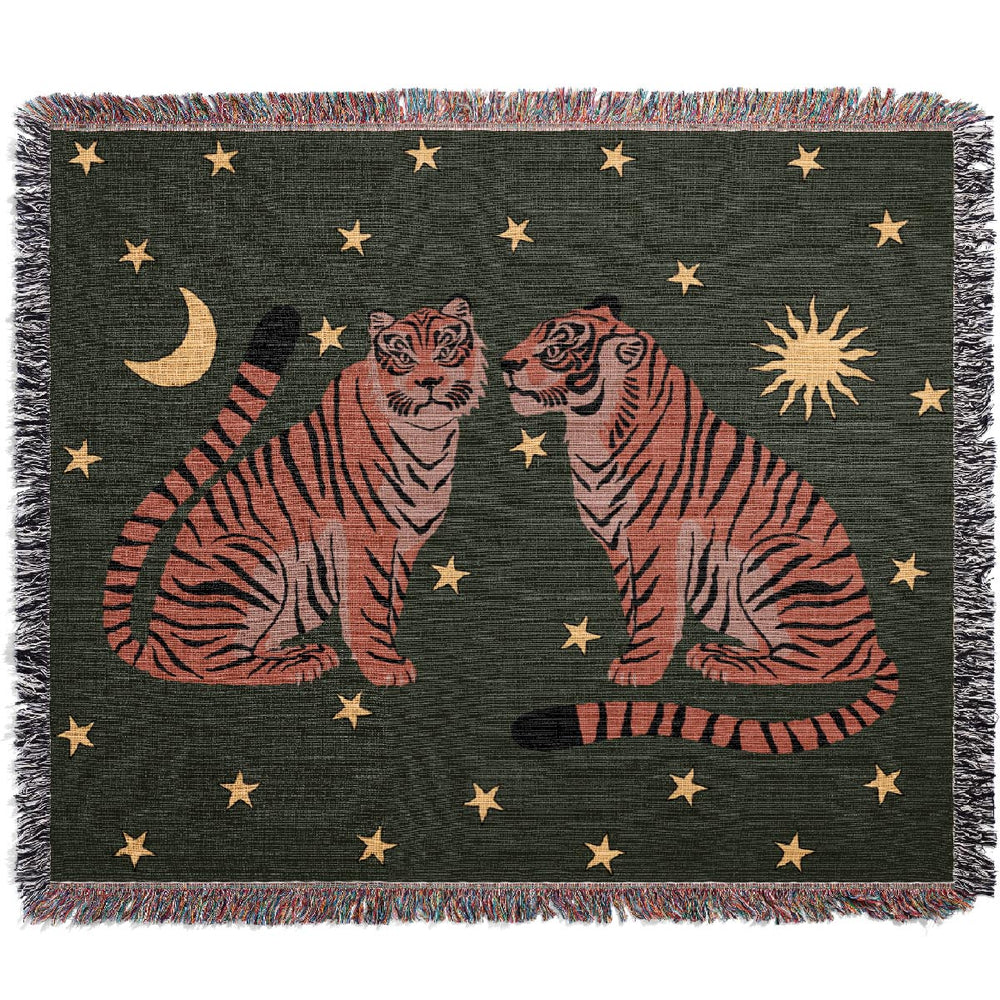Two Star Tigers Jacquard Woven Blanket (Dark Green) | Harper & Blake