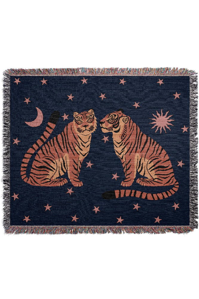 Two Star Tigers Jacquard Woven Blanket (Deep Blue)