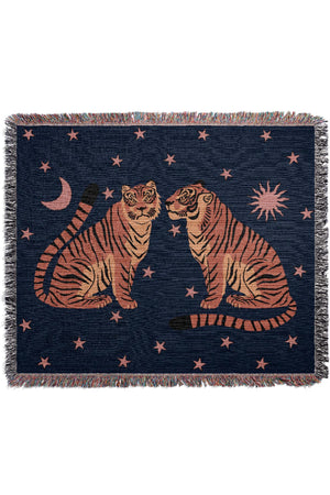 Two Star Tigers Jacquard Woven Blanket (Deep Blue) | Harper & Blake