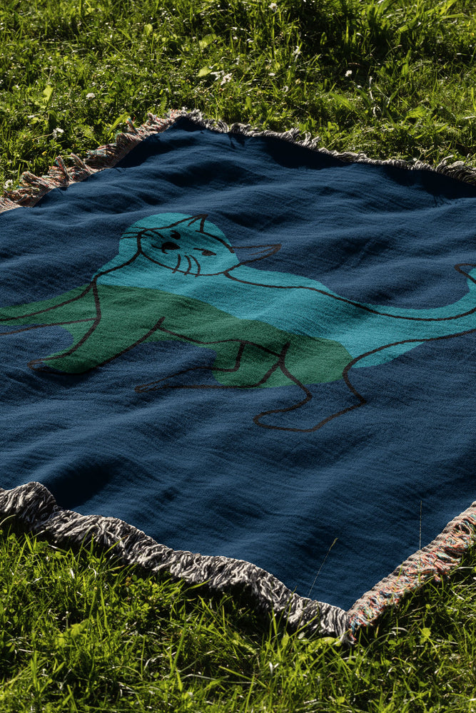 Cat Colour Jacquard Woven Blanket (Blue) | Harper & Blake