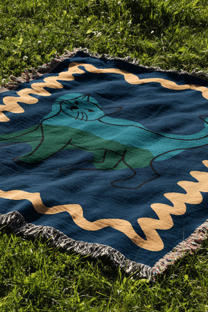 Cat Colour Swirl Jacquard Woven Blanket (Blue) | Harper & Blake