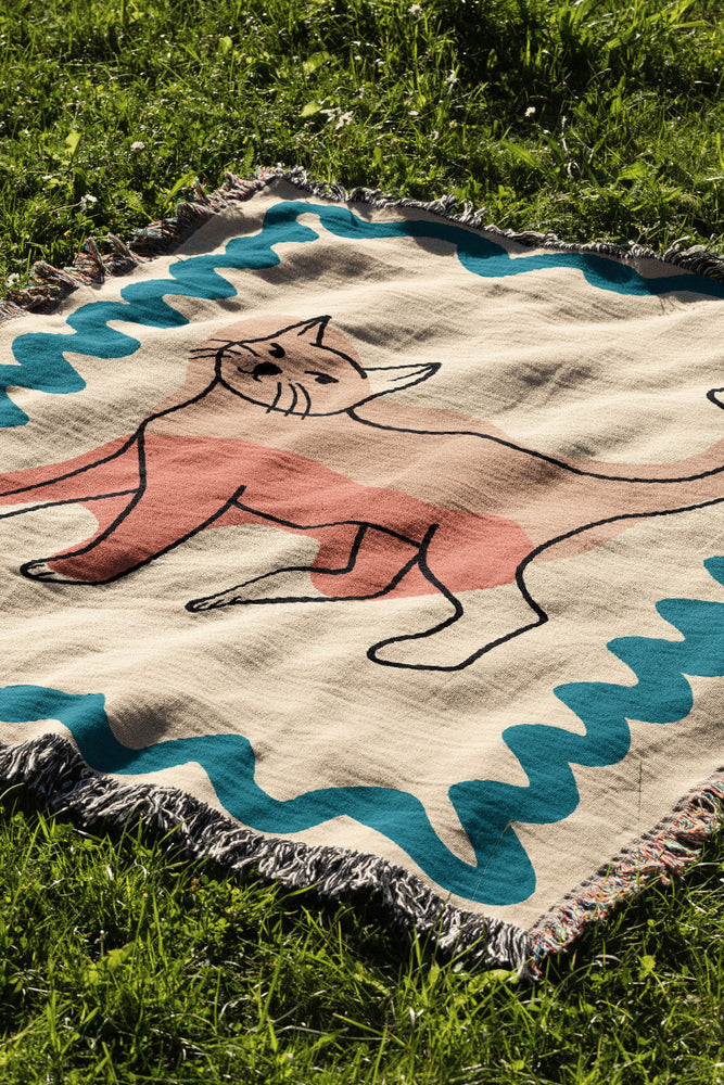 Cat Colour Swirl Jacquard Woven Blanket (Neutral) | Harper & Blake