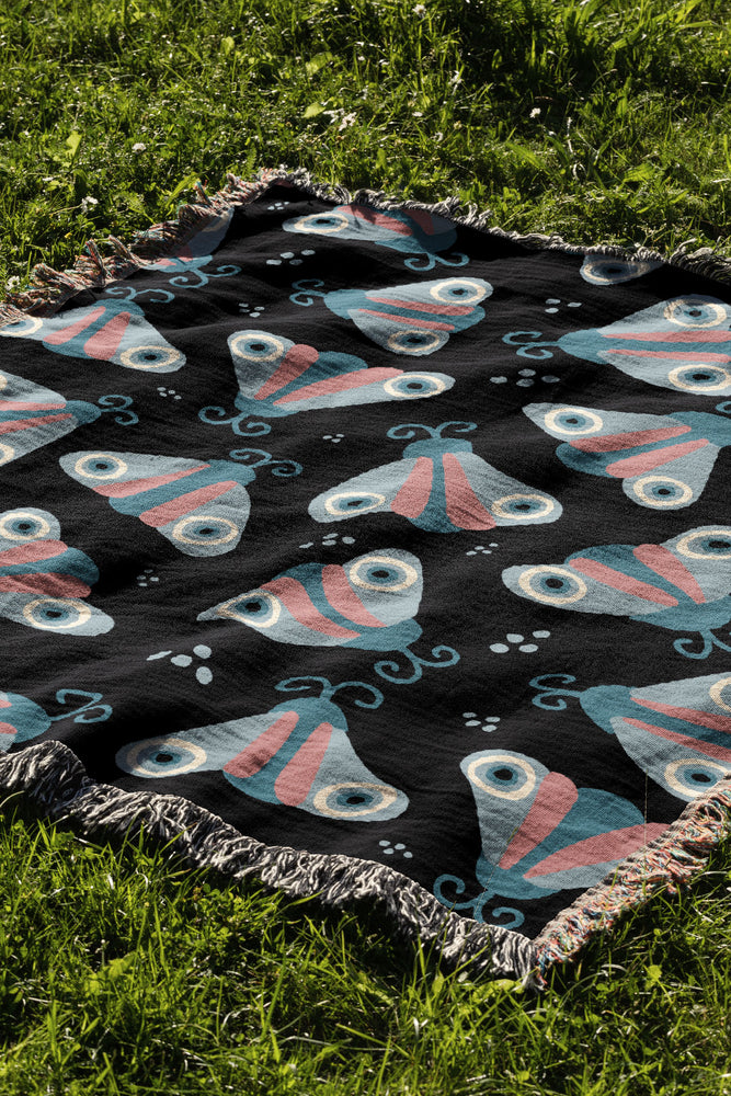 Evil Eye Butterfly by Aley Wild Jacquard Woven Blanket (Black) | Harper & Blake