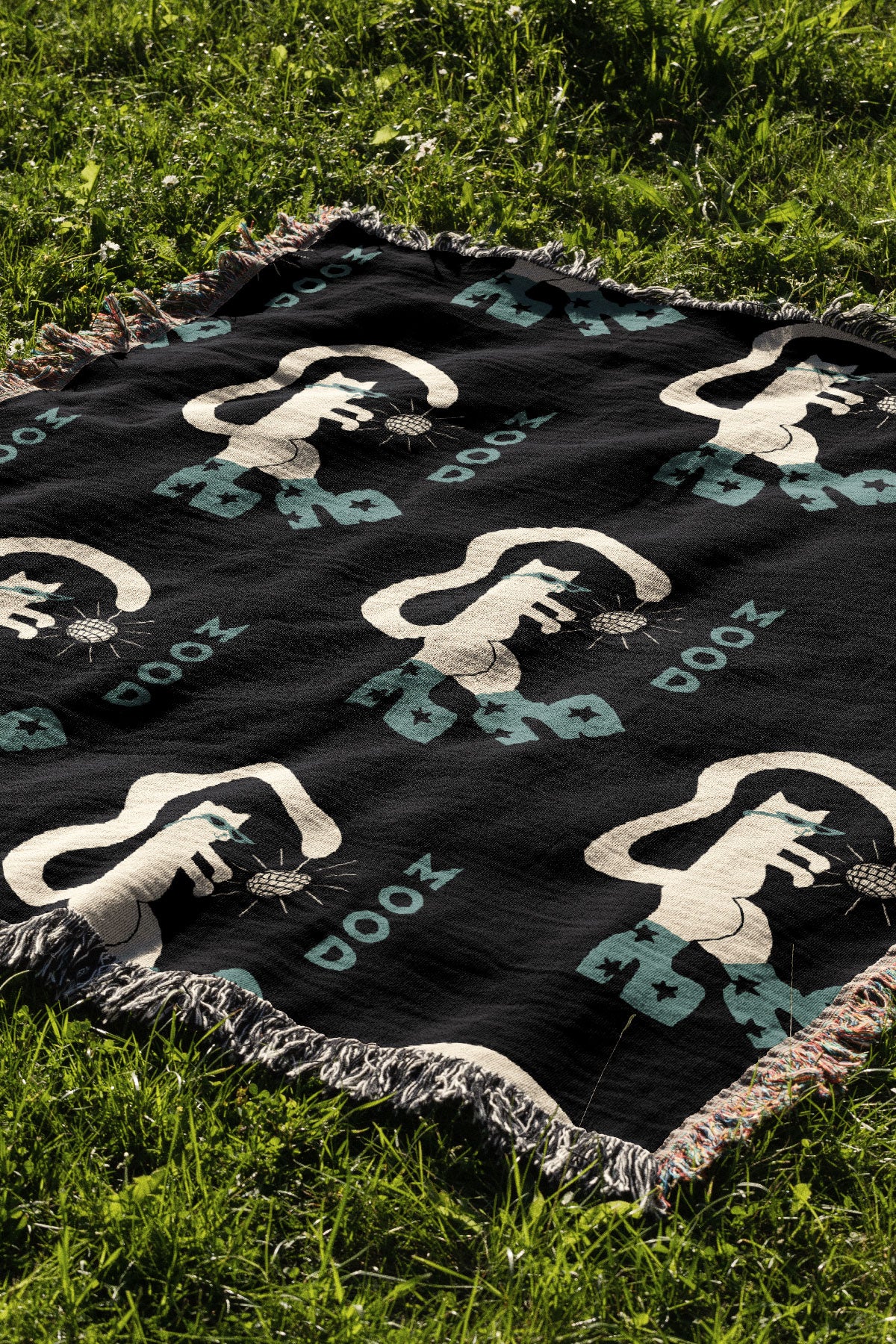 Mood Cat by Aley Wild Jacquard Woven Blanket (Black Green) | Harper & Blake
