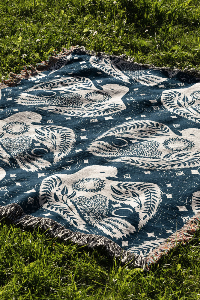 Mountain Birds by Cecilia Mok Jacquard Woven Blanket (Blue) | Harper & Blake