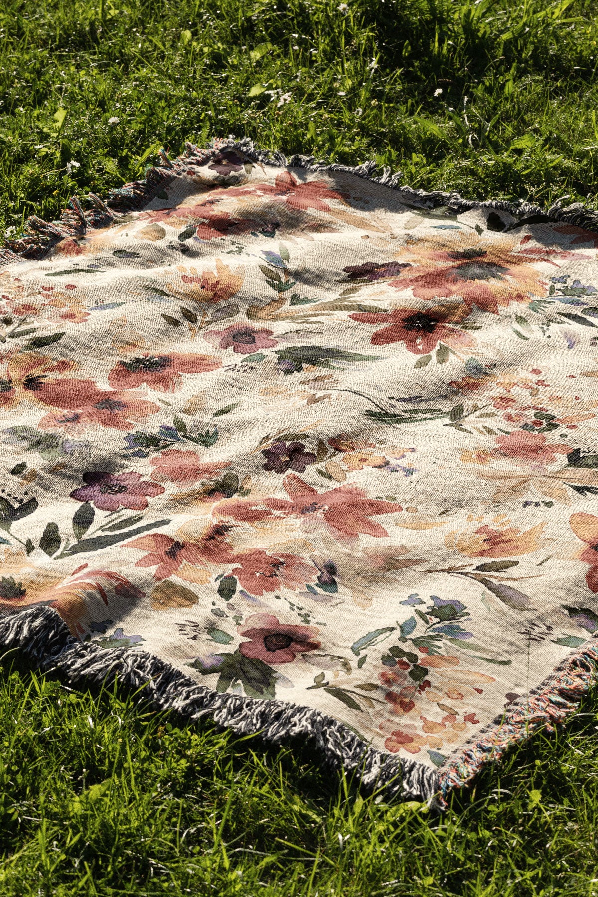 Painterly Tropical Flowers By Ninola Design Jacquard Woven Blanket (Beige) | Harper & Blake