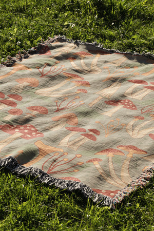 Fabulous Funghi Jacquard Woven Blanket (Green) | Harper & Blake