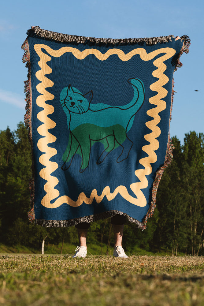 
            
                Load image into Gallery viewer, Cat Colour Swirl Jacquard Woven Blanket (Blue) | Harper &amp;amp; Blake
            
        