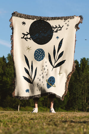 Botanical Planets by Ani Vidotto Jacquard Woven Blanket (Beige) | Harper & Blake