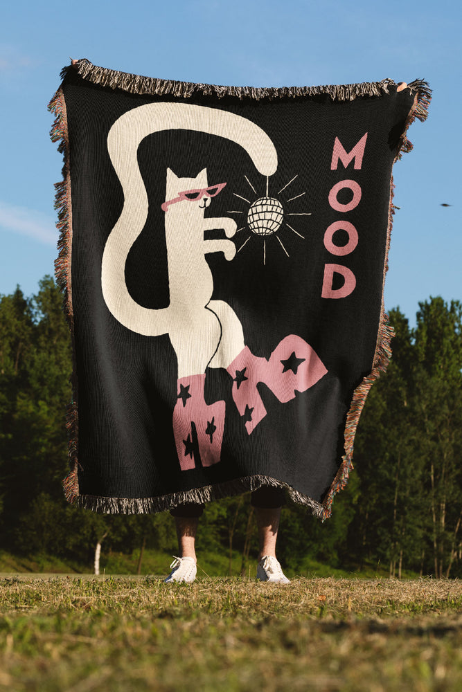 Mood Cat by Aley Wild Jacquard Woven Blanket (Black Pink) | Harper & Blake