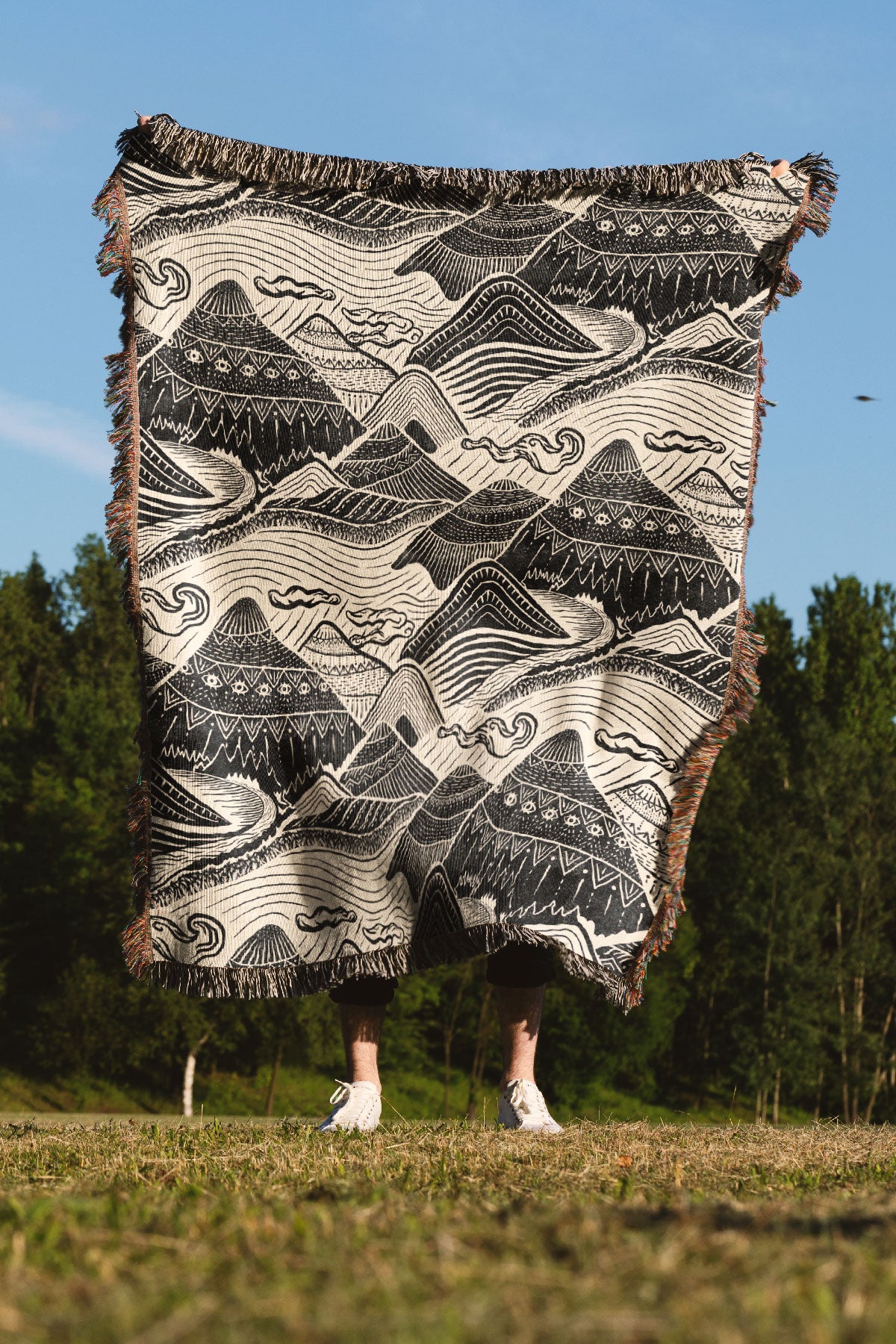 Mystical Mountains by Misentangledvision Jacquard Woven Blanket (Monochrome) | Harper & Blake