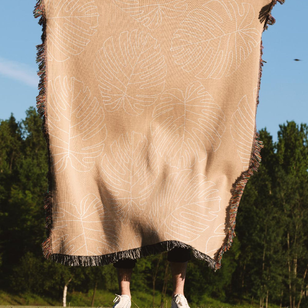 
                  
                    Monstera Plant Line Art Jacquard Woven Blanket (Peach) | Harper & Blake
                  
                