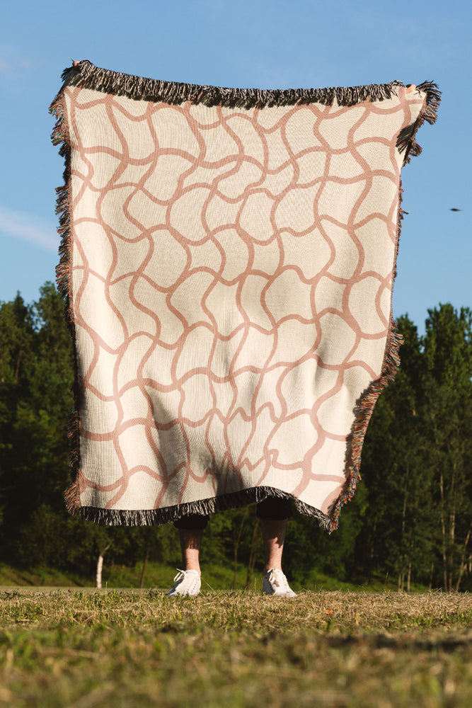 Swirl Check Jacquard Woven Blanket (Cream) | Harper & Blake