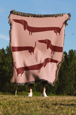 
            
                Load image into Gallery viewer, Two Tone Sausage Dog Jacquard Woven Blanket (Pink) | Harper &amp;amp; Blake
            
        