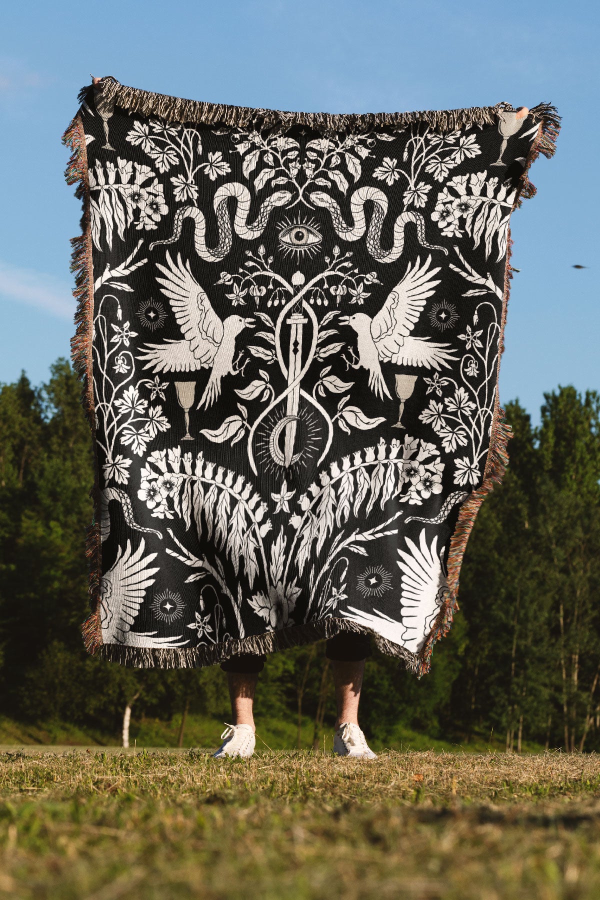 Witch Garden by Misentangledvision Jacquard Woven Blanket (Black) | Harper & Blake