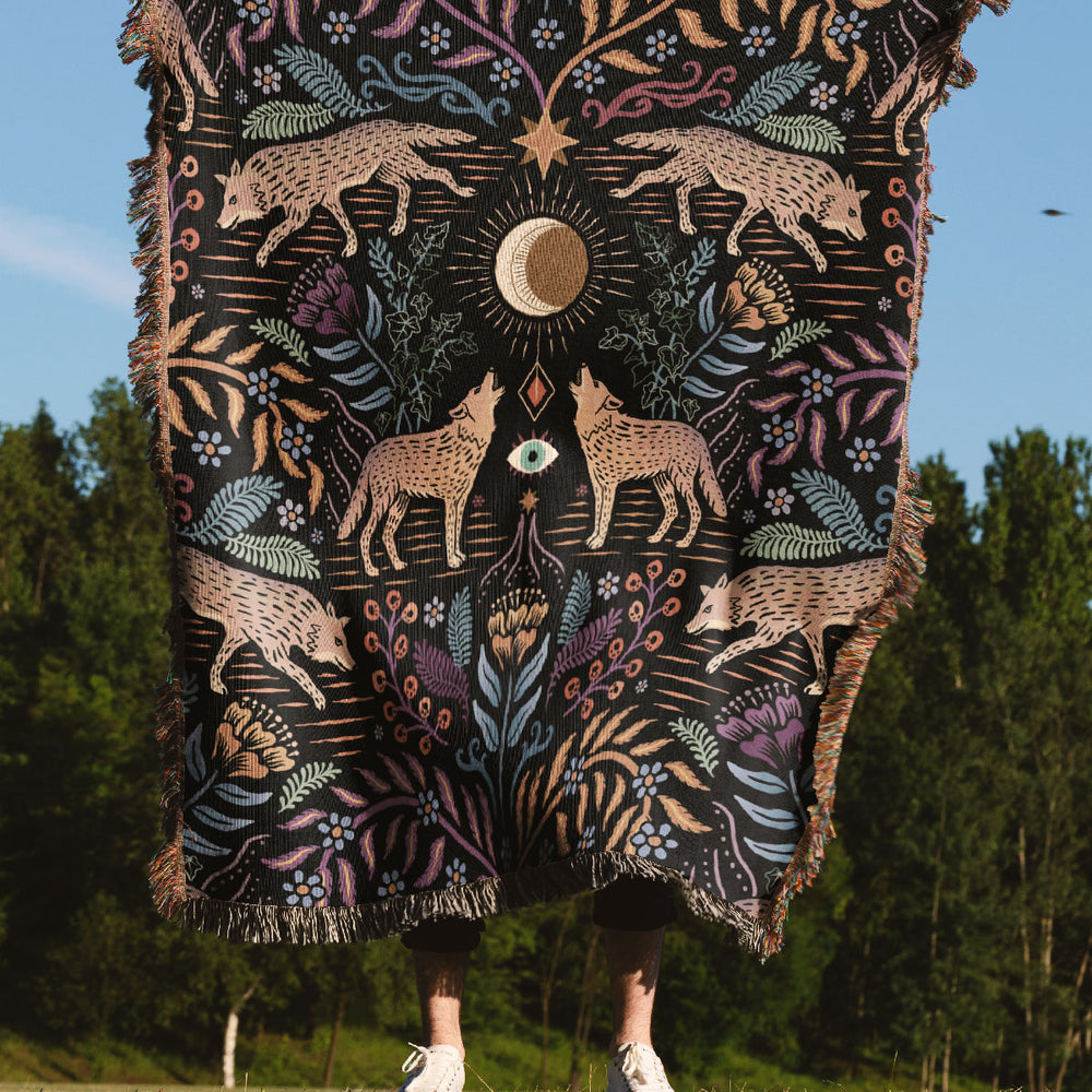 
                  
                    Mystical Grey Wolves by Misentangledvision Jacquard Woven Blanket (Black) | Harper & Blake
                  
                