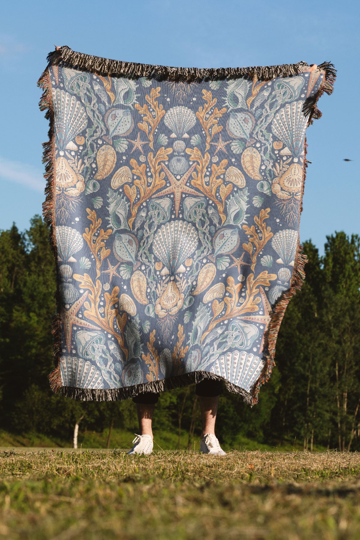 Deep Sea Damask By Rebecca Elfast Jacquard Woven Blanket (Blue) | Harper & Blake