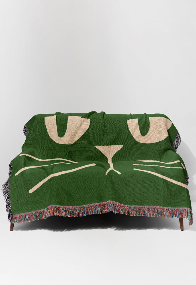 Two Tone Bold Cat Jacquard Woven Blanket (Green) | Harper & Blake
