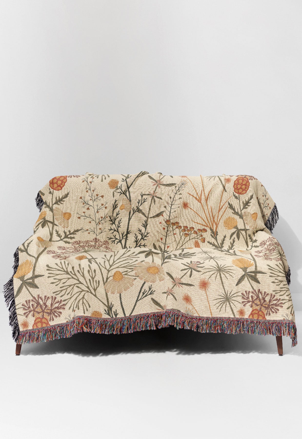 Botanical Weeds by Garabateo Jacquard Woven Blanket (Beige) | Harper & Blake