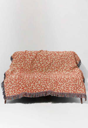 Doodle Line Art Jacquard Woven Blanket (Coral Pink) | Harper & Blake