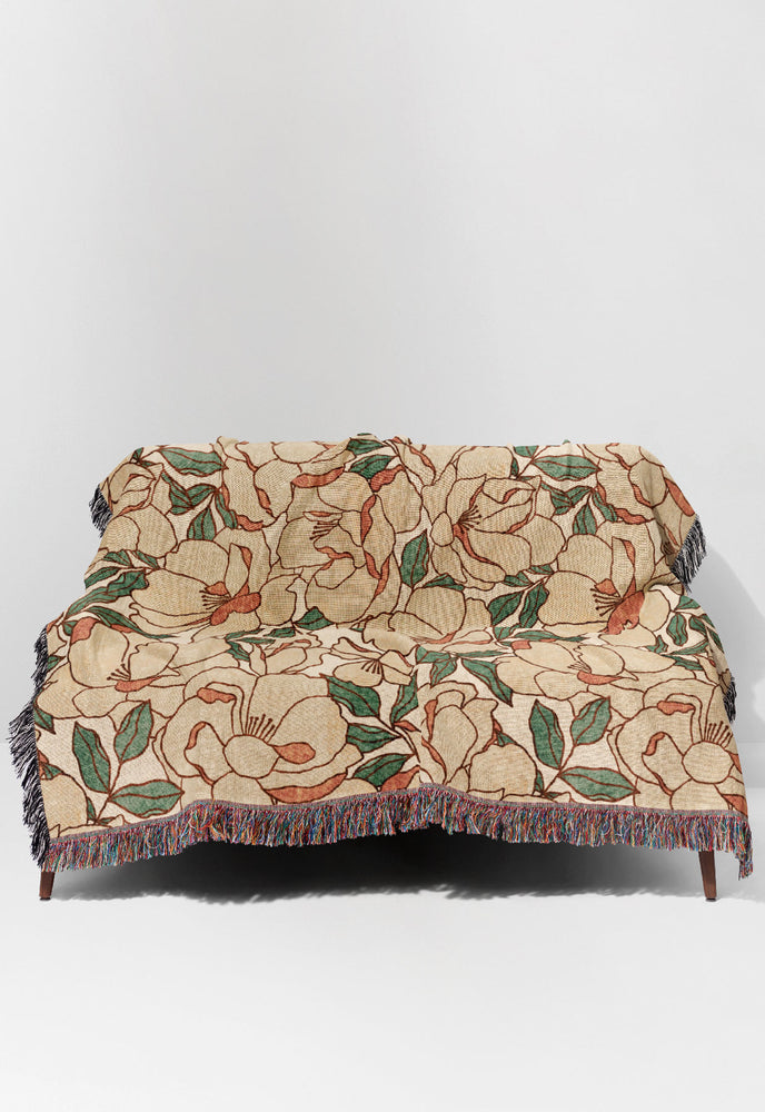 Floribunda By Amy MacCready Jacquard Woven Blanket (Peach) | Harper & Blake