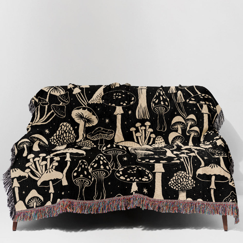 
                  
                    Mushroom Collection by Misentangledvision Jacquard Woven Blanket (Black) | Harper & Blake
                  
                
