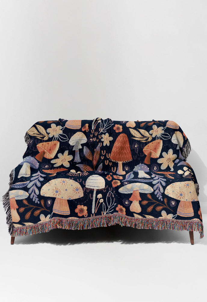 Mushrooms By Fineapple Pair Jacquard Woven Blanket (Purple) | Harper & Blake