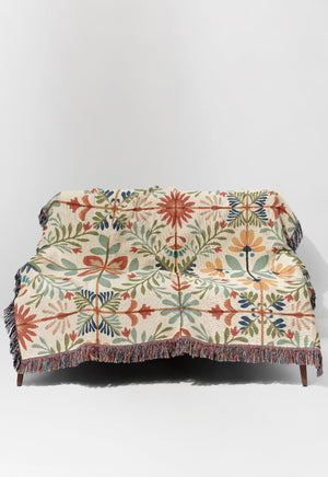 Nostalgic Vintage Tile by Garabateo Jacquard Woven Blanket (Beige) | Harper & Blake