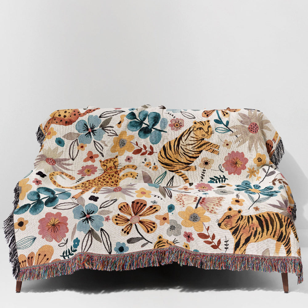 
                  
                    Spring Tigers and Flowers By Ninola Design Jacquard Woven Blanket (White) | Harper & Blake
                  
                