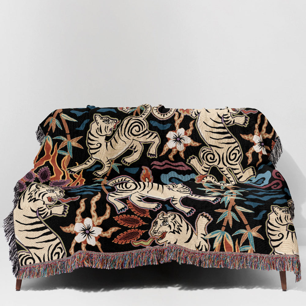 
                  
                    Flaming Tigers by Misentangledvision Jacquard Woven Blanket (Black) | Harper & Blake
                  
                