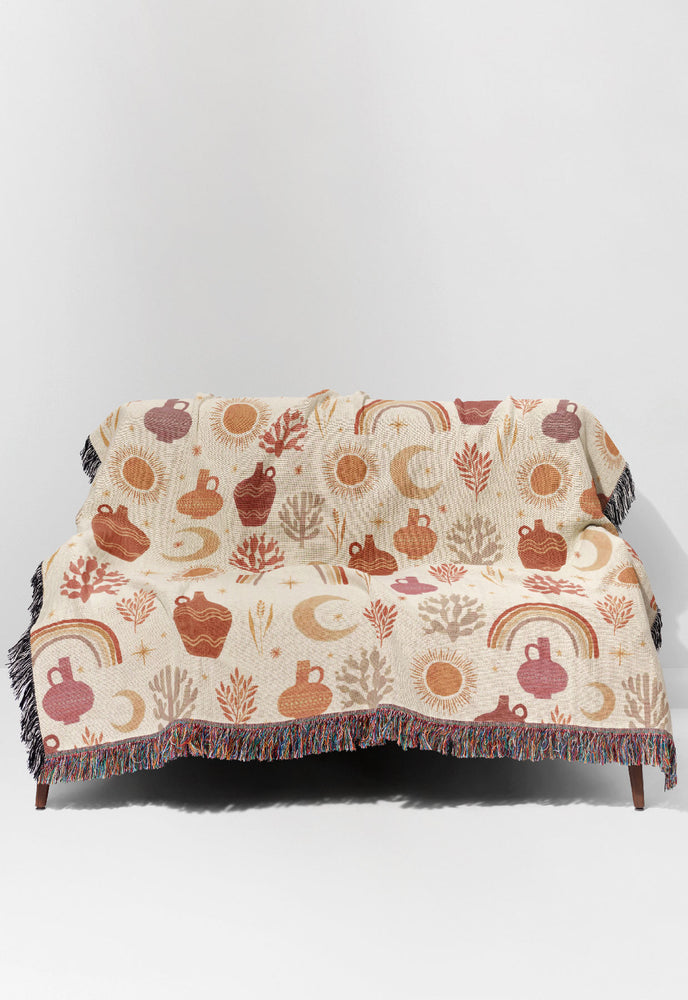 Vessels and Succulents By Rebecca Elfast Jacquard Woven Blanket (Beige) | Harper & Blake