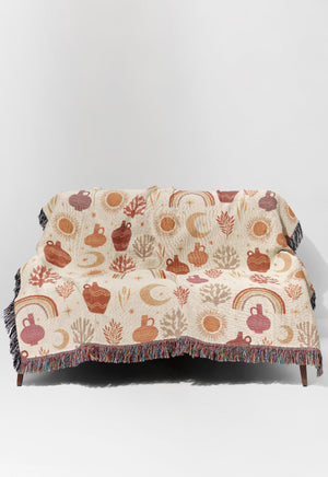 
            
                Load image into Gallery viewer, Vessels and Succulents By Rebecca Elfast Jacquard Woven Blanket (Beige) | Harper &amp;amp; Blake
            
        